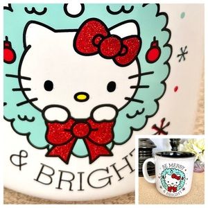 🆕Sanrio HELLO KITTY Christmas Merry & Bright Glitter Ceramic Mug
